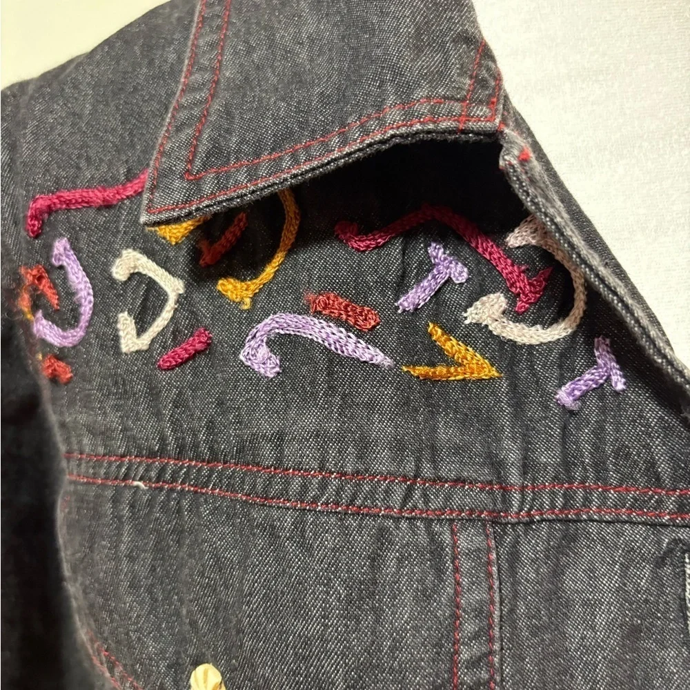 Alex Kin patchwork embroidered jacket gray chambray M - Picture 4 of 7